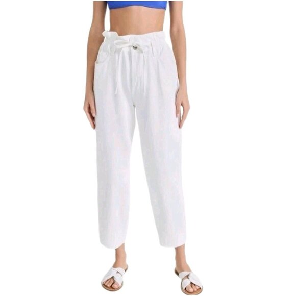 7 For All Mankind Paperbag Balloon White Cinched Waist Jeans Womens Sz 26 Denim - Picture 2 of 11